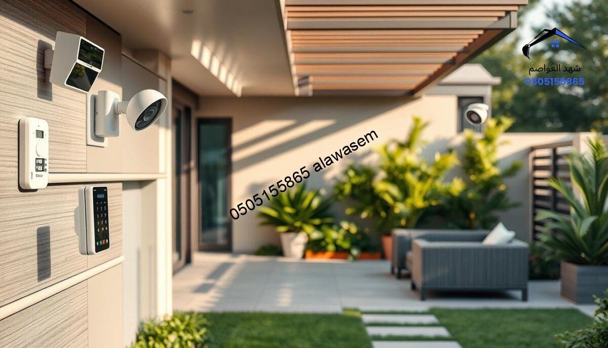 A sleek, modern security system installation in a residential setting, featuring advanced protective barriers like automated smart blinds and surveillance cameras. In the foreground, showcase high-tech security gadgets such as motion detectors and alarm panels, rendered in sharp detail. The middle ground displays a stylish outdoor area, where the security elements blend seamlessly with the architecture, highlighted by soft, natural lighting that casts gentle shadows. In the background, a well-maintained garden complements the high-security features, providing a sense of tranquility. Use a slightly elevated angle to capture the full scope of the installation, emphasizing sophistication and reliability. The mood is professional and secure, embodying innovation in safety systems. The image should be clear and vibrant, without any text or watermarks.