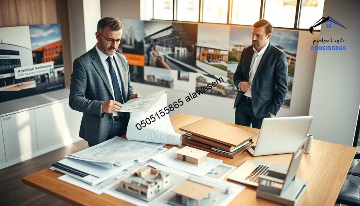 A professional consultant in a modern office setting, examining blueprints and project plans related to school and university installations. In the foreground, a confident consultant dressed in smart business attire is engaged in conversation with a client, who appears attentive and interested. The middle ground features a large table covered with documents, architectural models, and a laptop displaying design software. The background showcases a wall with inspirational images of educational facilities. Warm, natural lighting streams through large windows, creating a bright and inviting atmosphere. The mood is focused and collaborative, embodying a sense of professionalism and dedication. The camera angle is slightly above eye level, capturing both the consultant's expertise and the client's engagement in the consultation process.