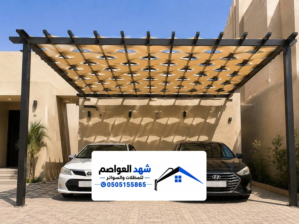 تصميم مظلة خشبي وقماش بالرياض
